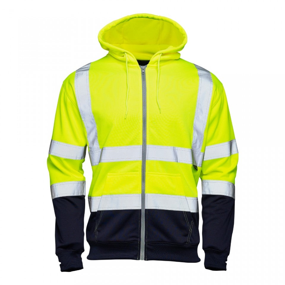 Supertouch Supertouch Hi Vis Yellow 2 Tone Hooded Zipped Sweatshirt Yellow/Navy