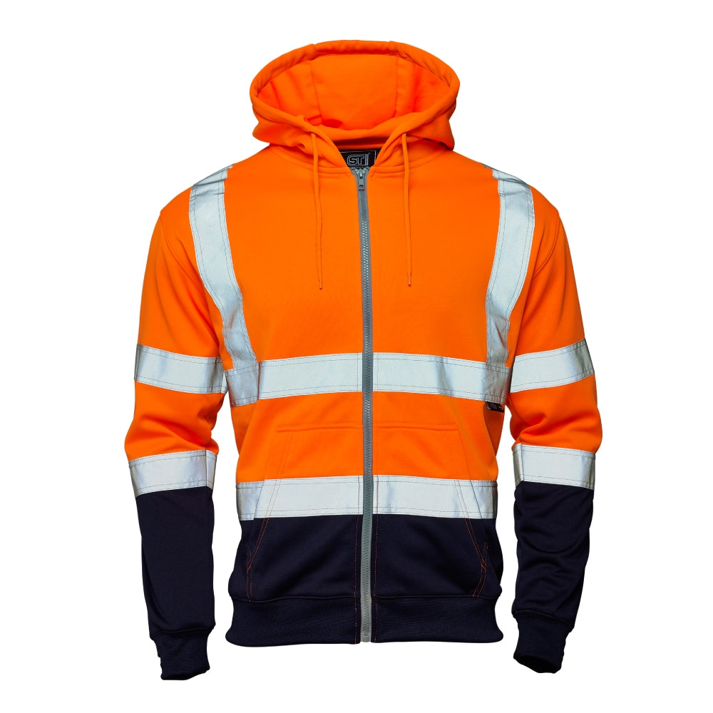 Supertouch Supertouch Hi Vis Orange 2 Tone Hooded Zipped Sweatshirt Orange/Navy