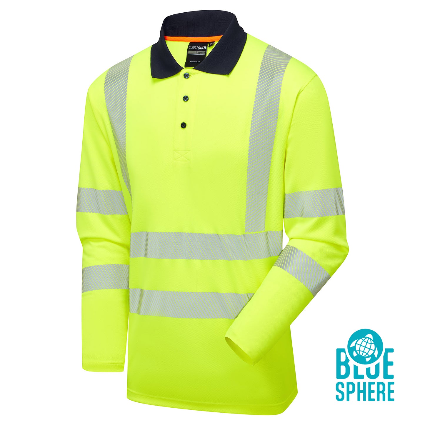 Supertouch Blue Sphere Essentials Hi-Vis Eco CoolMax Yellow Long Sleeve Polo Yellow/Navy