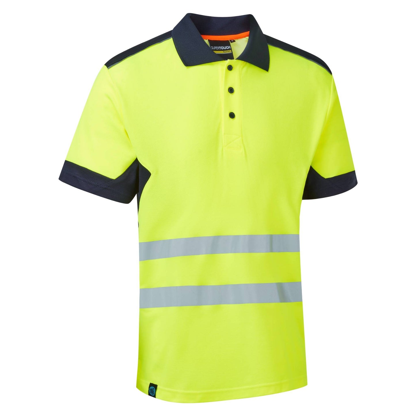 Supertouch Blue Sphere System Hi-Vis Eco Yellow CottonCool Short Sleeve Polo Yellow/Navy