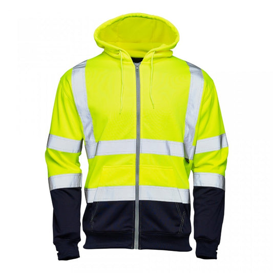 Supertouch Supertouch Hi Vis Yellow 2 Tone Hooded Zipped Sweatshirt Yellow/Navy