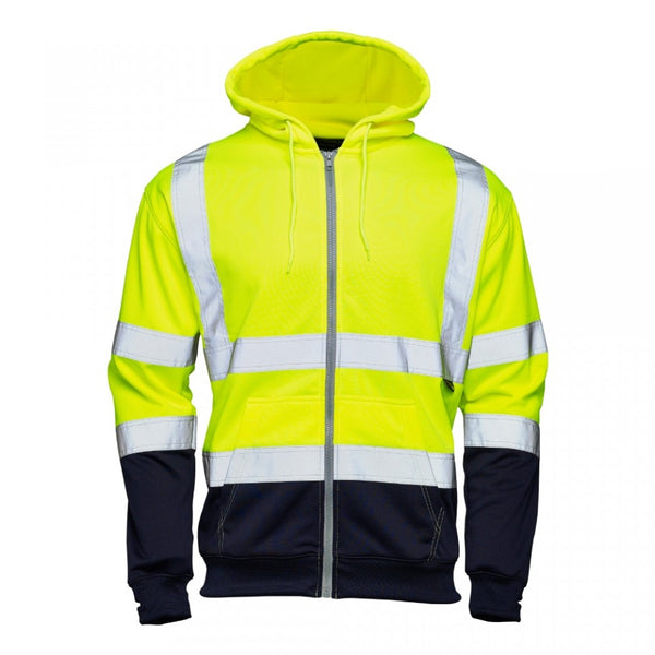 Supertouch Supertouch Hi Vis Yellow 2 Tone Hooded Zipped Sweatshirt Yellow/Navy