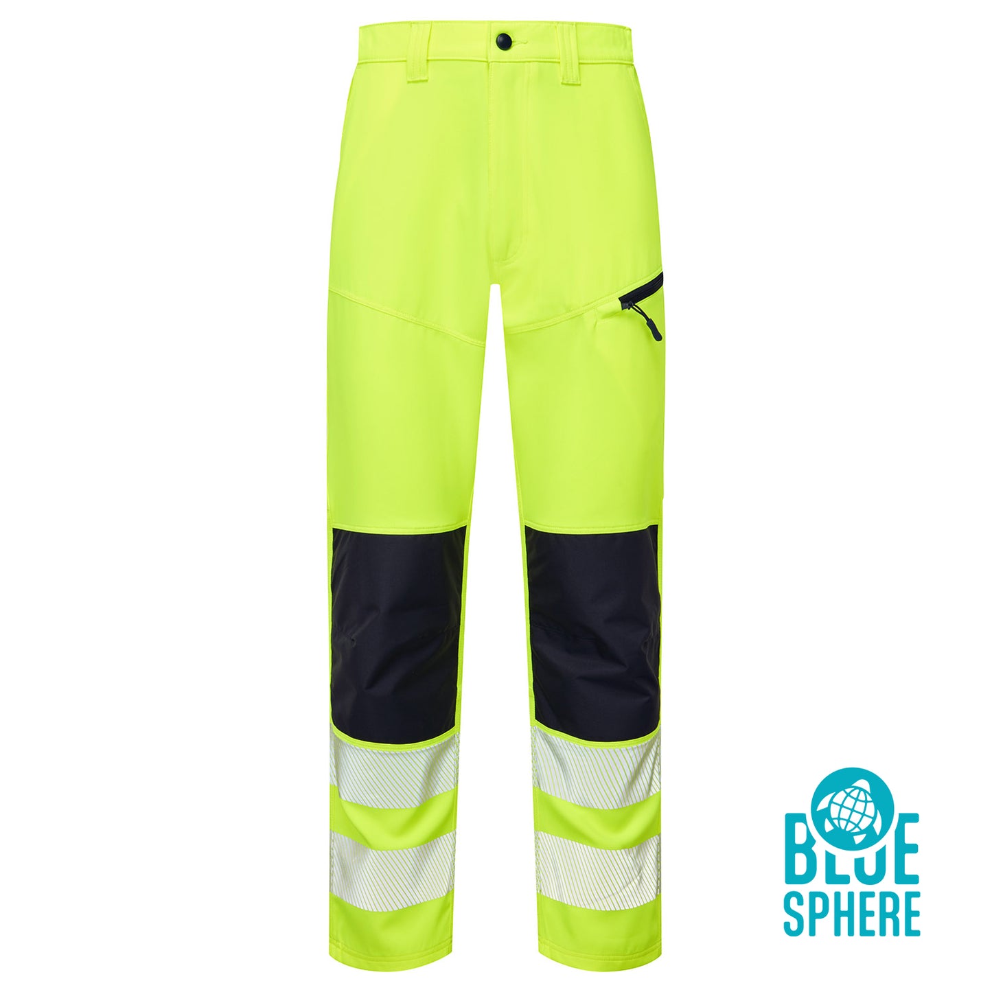 Supertouch Blue Sphere Essentials Hi Vis Eco Coolair 4-Way Stretch Yellow Trousers Orange/Navy