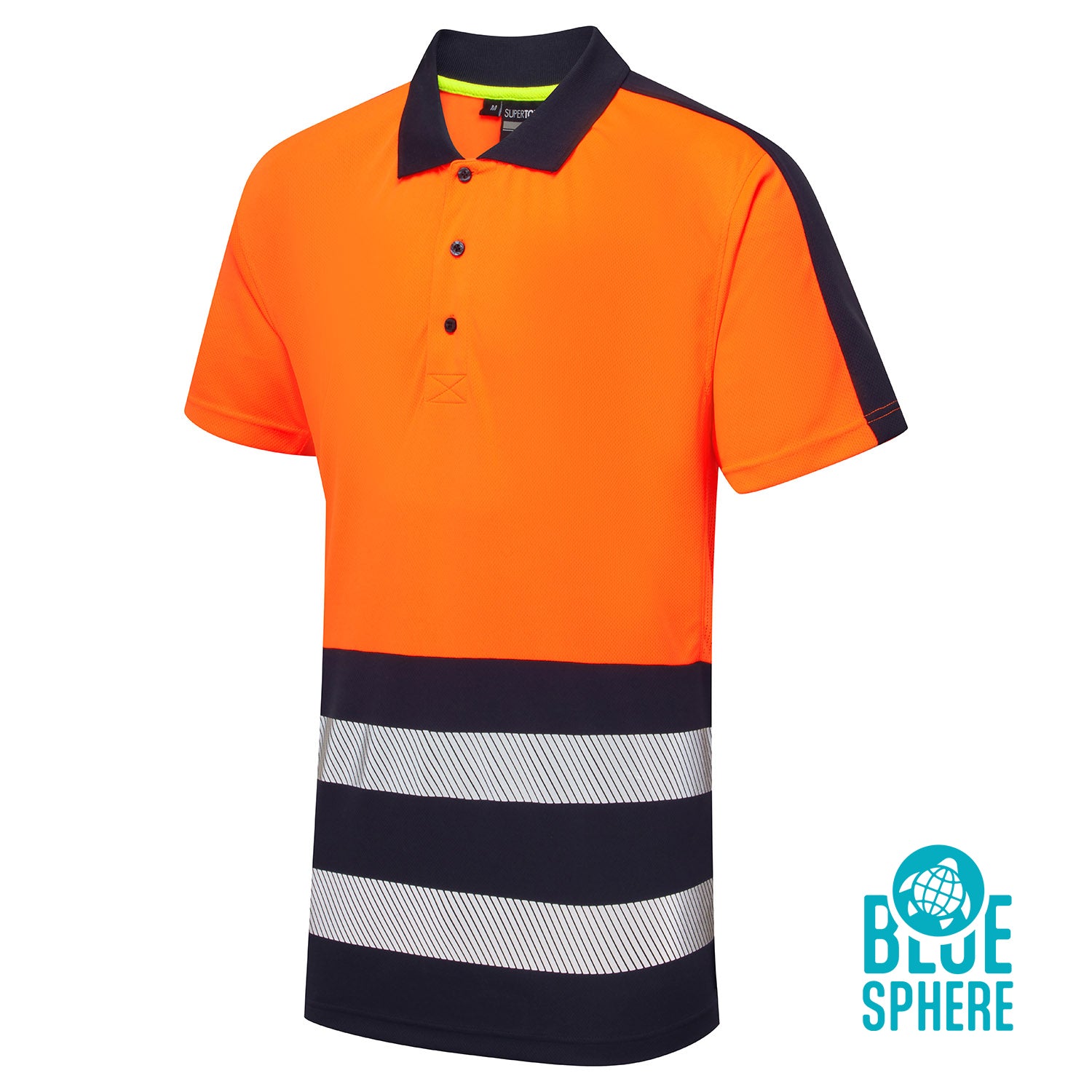 Supertouch Blue Sphere Essentials Hi-Vis Eco Coolair Orange Polo Shirt Orange/Navy
