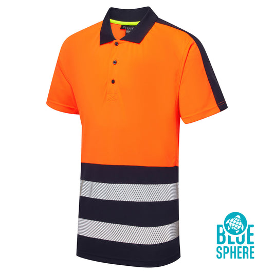 Supertouch Blue Sphere Essentials Hi-Vis Eco Coolair Orange Polo Shirt Orange/Navy