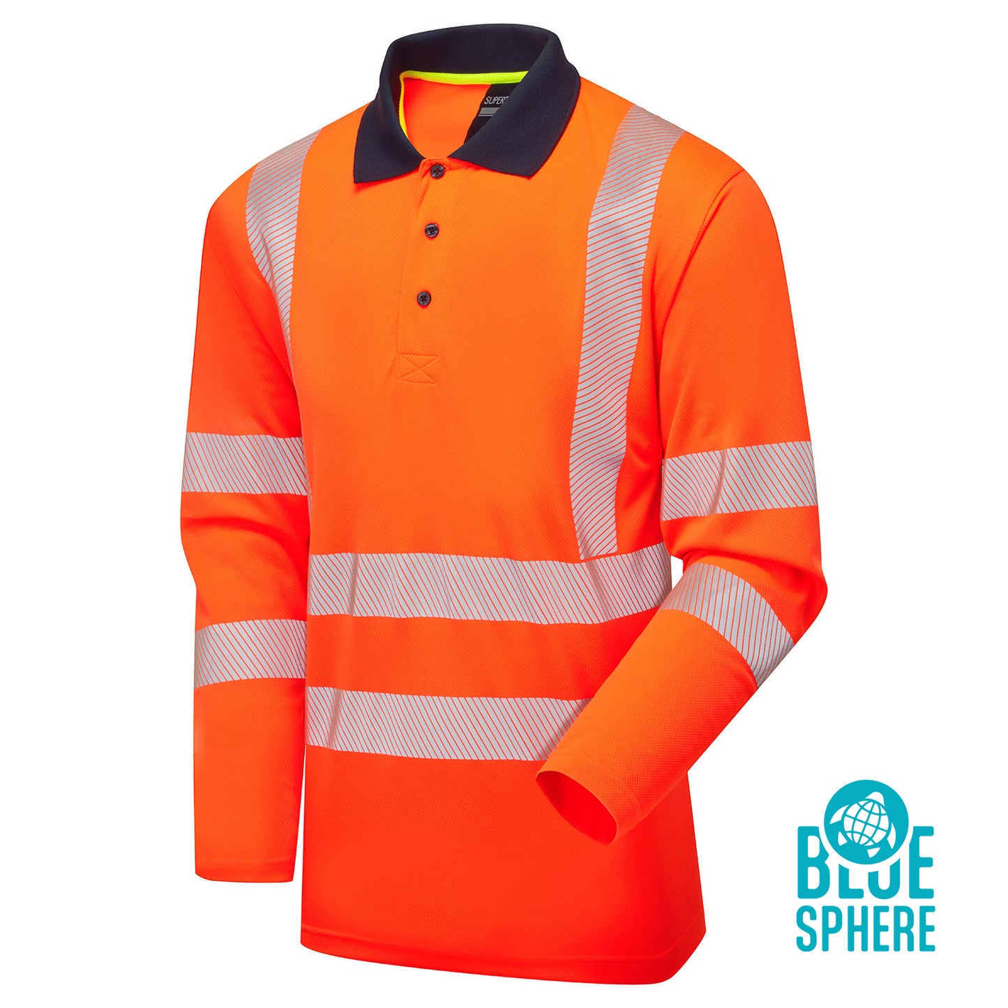 Supertouch Blue Sphere Essentials Hi-Vis Eco CoolMax Orange Long Sleeve Polo Orange/Navy