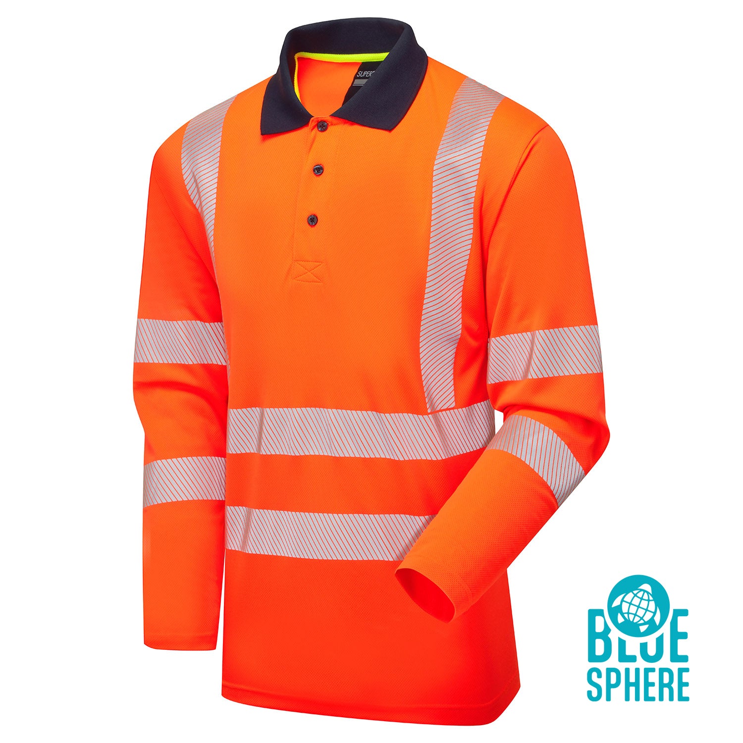 Supertouch Blue Sphere Essentials Hi-Vis Eco CoolMax Orange Long Sleeve Polo Orange/Navy