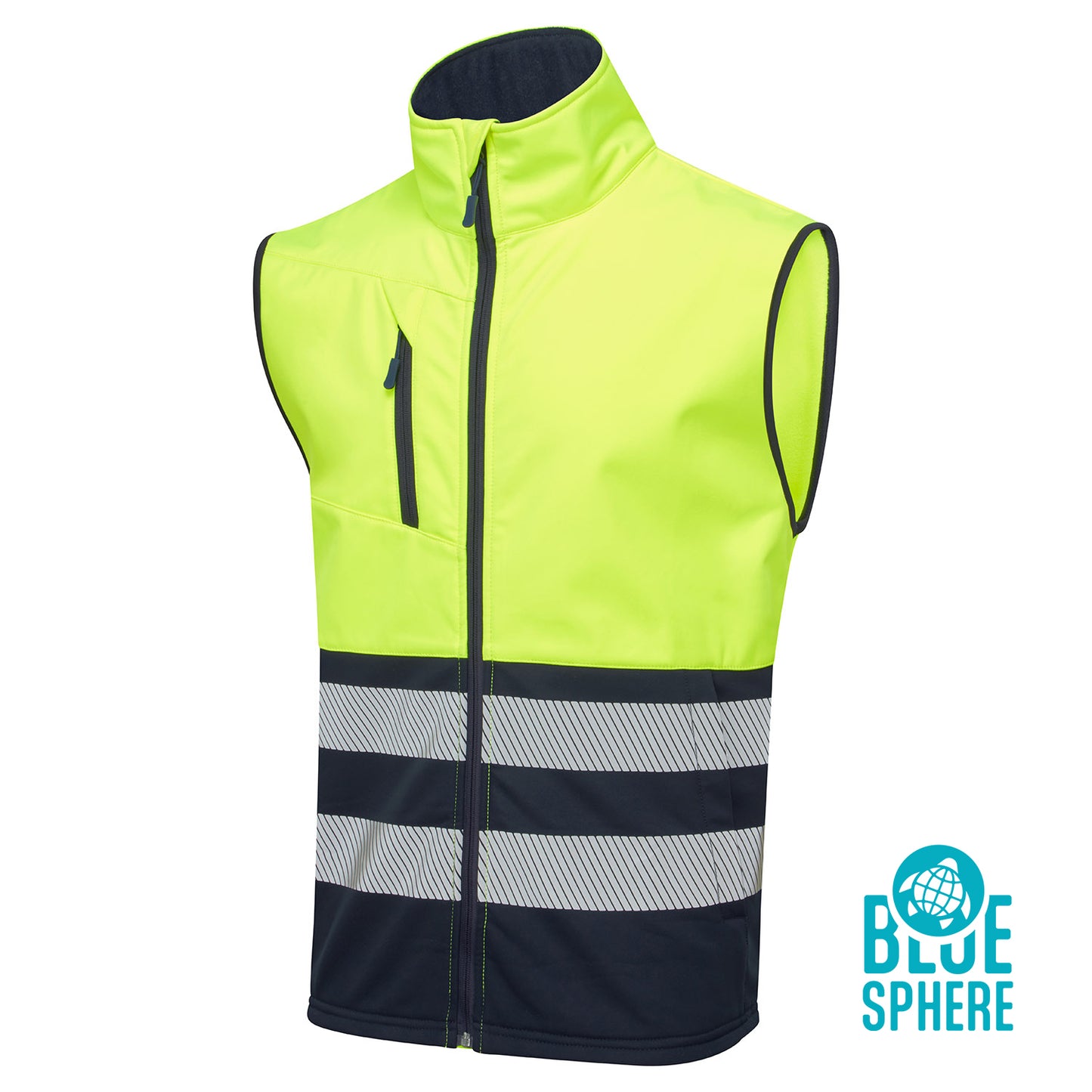 Supertouch Blue Sphere Essentials Hi Vis Eco Coolair Yellow Softshell Gilet Yellow/Navy