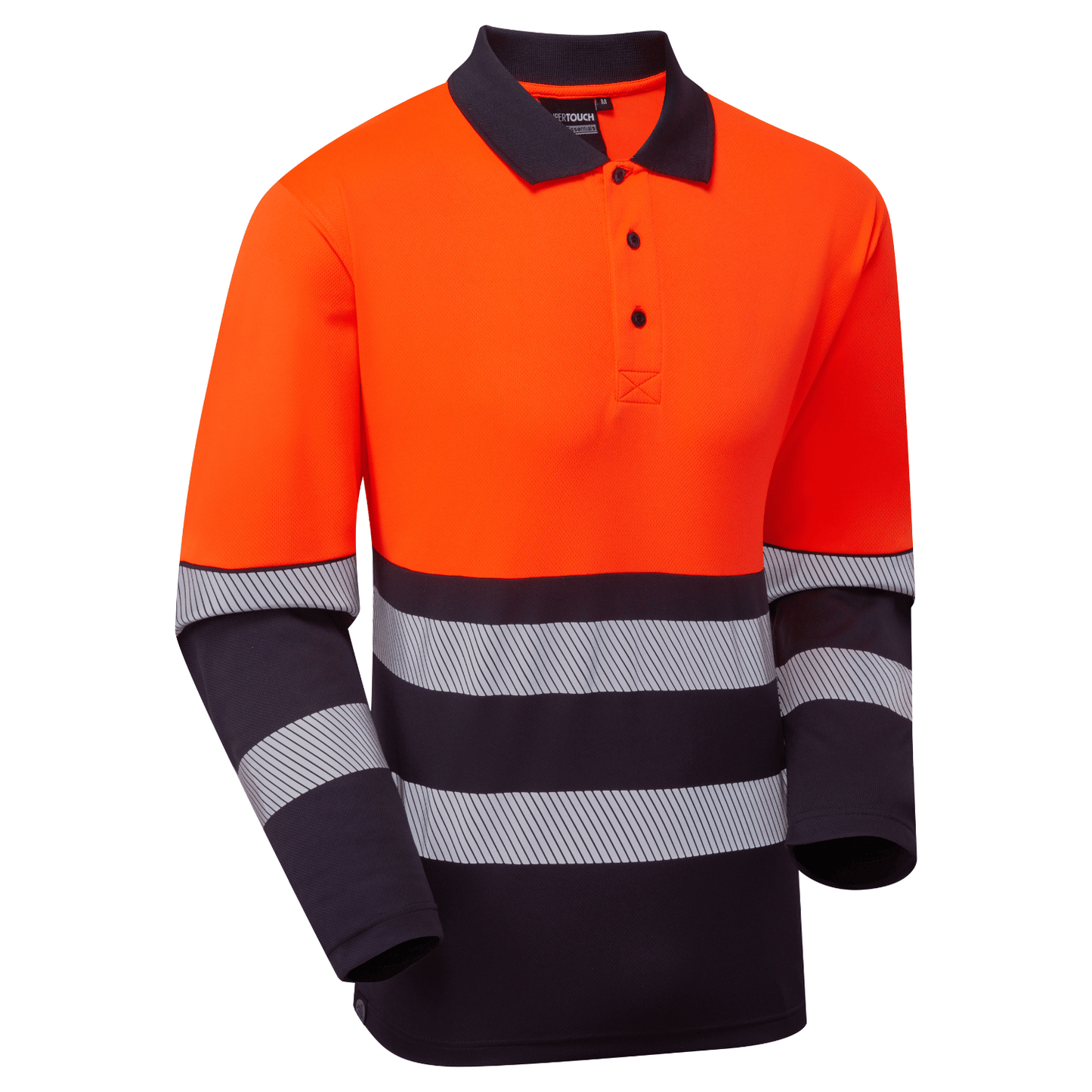 Supertouch Blue Sphere Essentials Hi-Vis Eco Orange/Navy CoolAir Long Sleeve Polo Orange/Navy