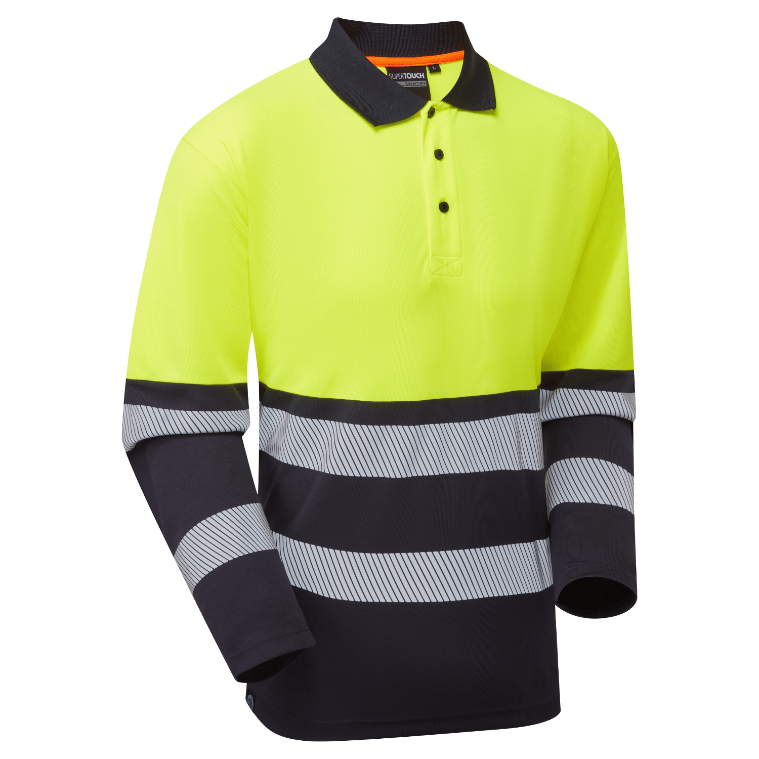 Supertouch Blue Sphere Essentials Hi-Vis Eco Yellow/Navy CoolAir Long Sleeve Polo Yellow/Navy