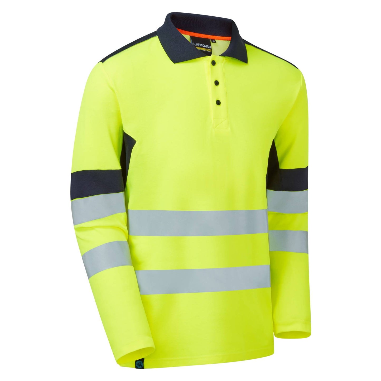 Supertouch Blue Sphere System Hi-Vis Eco Yellow CottonCool Long Sleve Polo Yellow/Navy