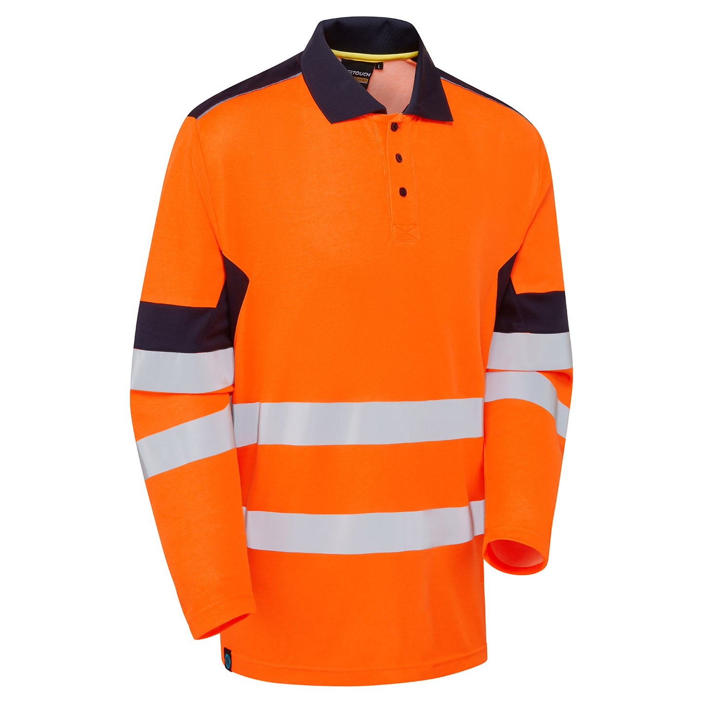 Supertouch Blue Sphere System Hi-Vis Eco Orange CottonCool Long Sleeve Polo Orange/Navy