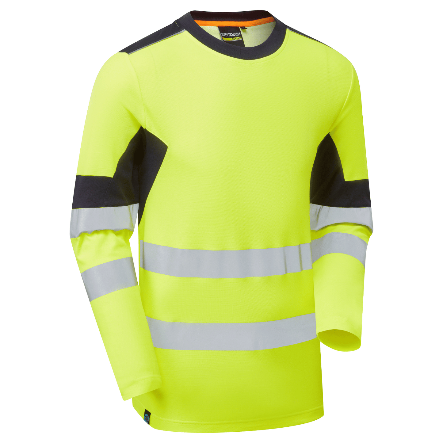 Supertouch Blue Sphere System Hi-Vis Eco Insulated Long Sleeve Cotton Cool Yellow/Navy T-Shirt Yellow/Navy